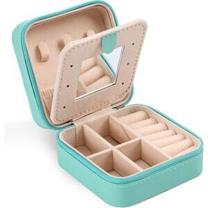 Travel Jewelry Box with Mirror Square Mini Case for Women Girls Small Portable